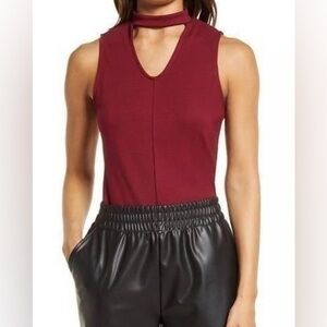 Halogen Cutout Mock Neck Top Womens Size XL in Burgundy Stem
